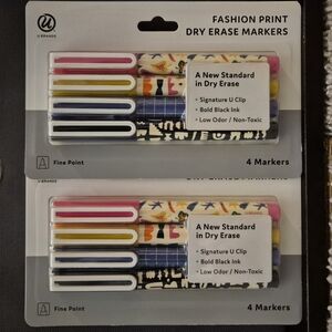 U Brands Fashion Print Dry Erase Markers 2 x 4 cts Black
